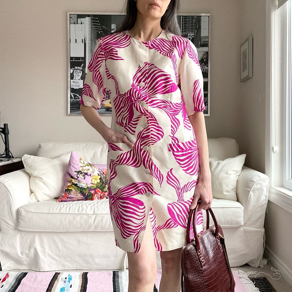Vintage bow print button down dress/jacket